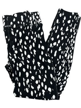 Michi Velocity Print Pocket Leggings Black White Abstract Animal Small Workout